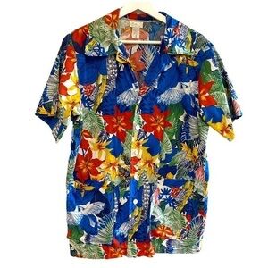 vintage Hawaiian shirt M beeline fashions USA tropical birds floral print button